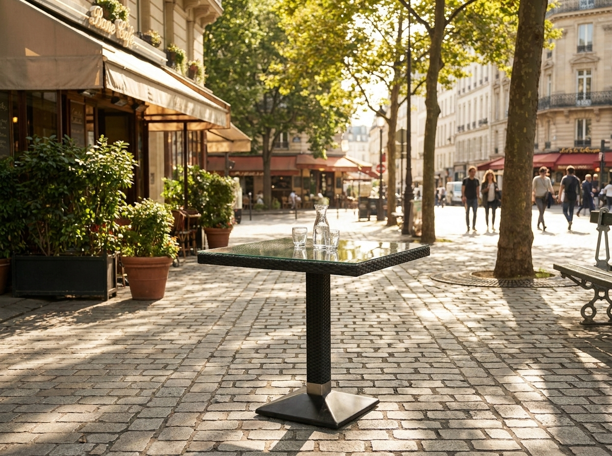 Table Verona 70x70cm poly rotin brun foncé