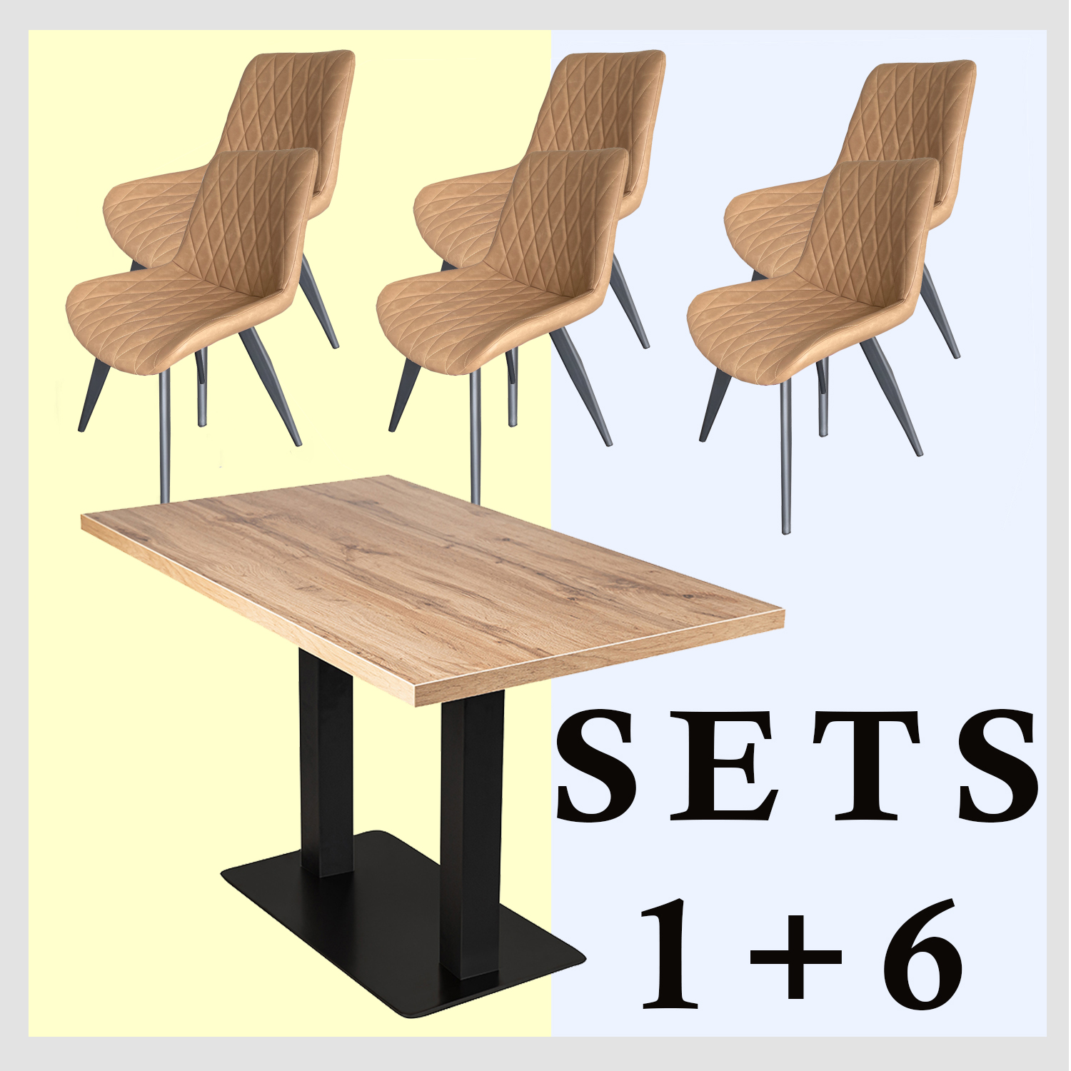 1+6 Garnitur 120x80cm Scarlet Hellbraun Restaurant Stühle Tisch Andora-ING10843 1+6 Garnitur 120x80cm Scarlet Hellbraun Restaurant Stühle Tisch Andora-ING10843