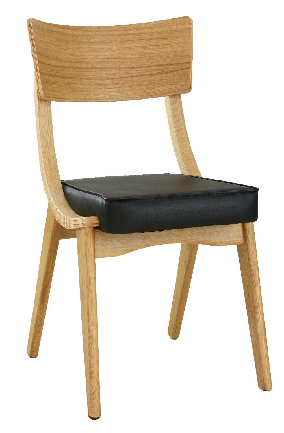 Chaise de restaurant Bistro en bois massif Karabag Beige Assise rembourrée en similicuir noir Chaise de restaurant Bistro en bois massif Karabag Beige Assise rembourrée en similicuir noir