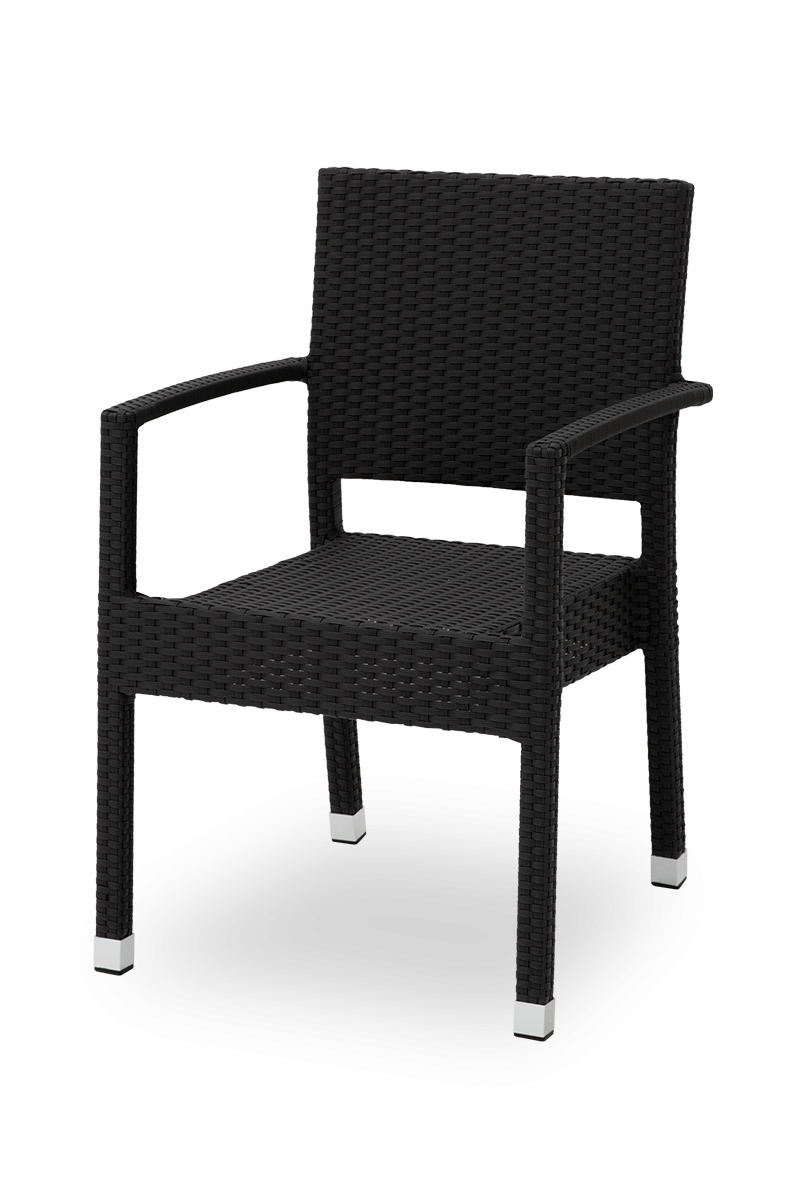 Polyrattan Stuhl Venedig Schwarz mit Armlehne-SW10354