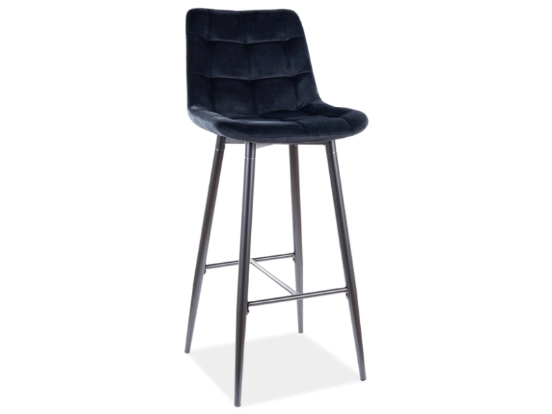 Tabouret de bar Amara mi-haut Tissu velours noir avec structure en métal 
