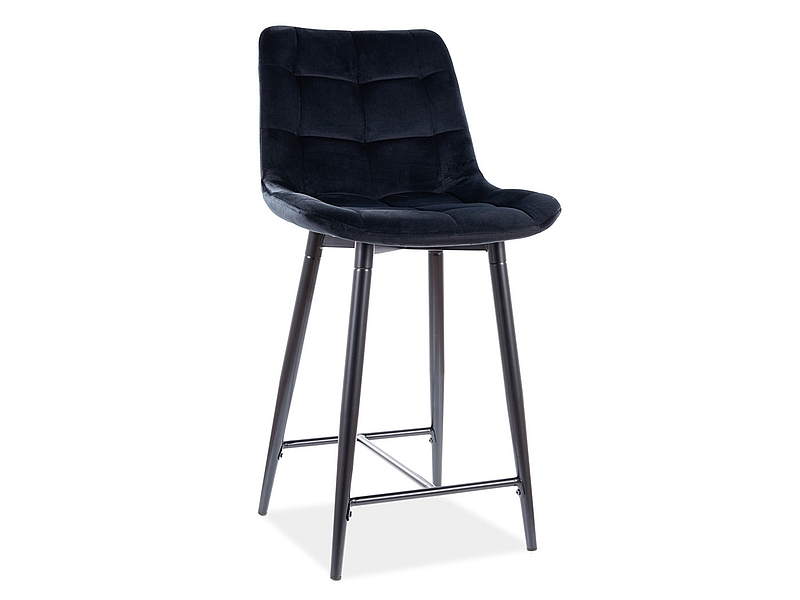 Tabouret de bar Amara mi-haut Tissu velours noir avec structure en métal Tabouret de bar Amara mi-haut Tissu velours noir avec structure en métal