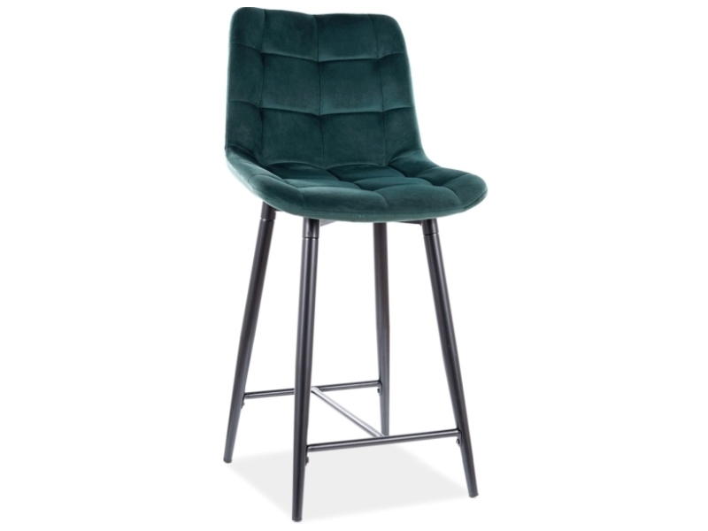 Tabouret de bar Amara mi-haut Tissu velours vert avec structure en métal Tabouret de bar Amara mi-haut Tissu velours vert avec structure en métal