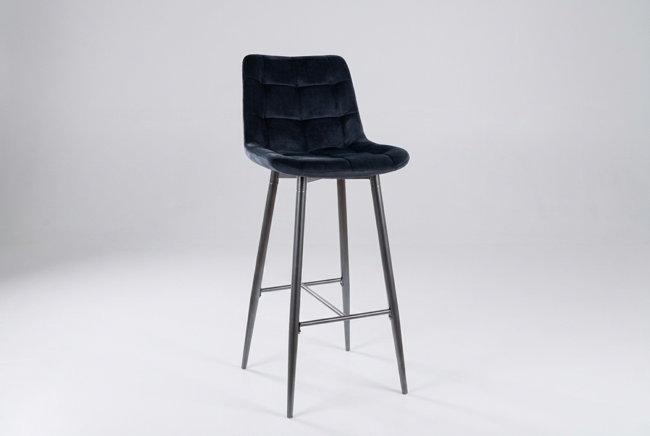 Tabouret de bar Amara mi-haut Tissu velours noir avec structure en métal 