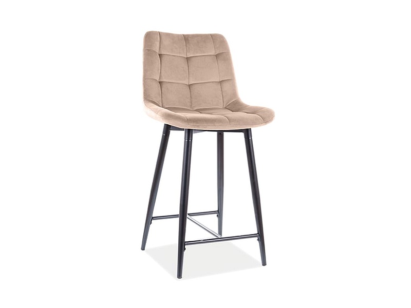 Tabouret de bar Amara mi-haut Tissu velours beige avec structure métallique Tabouret de bar Amara mi-haut Tissu velours beige avec structure métallique