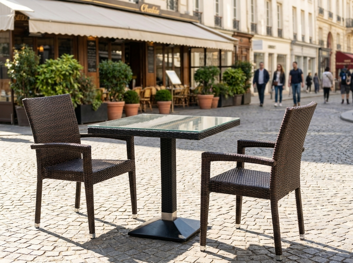1+2 Set Verona Polyrattan Garten Outdoor Chaises Table Rotin empilable en brun