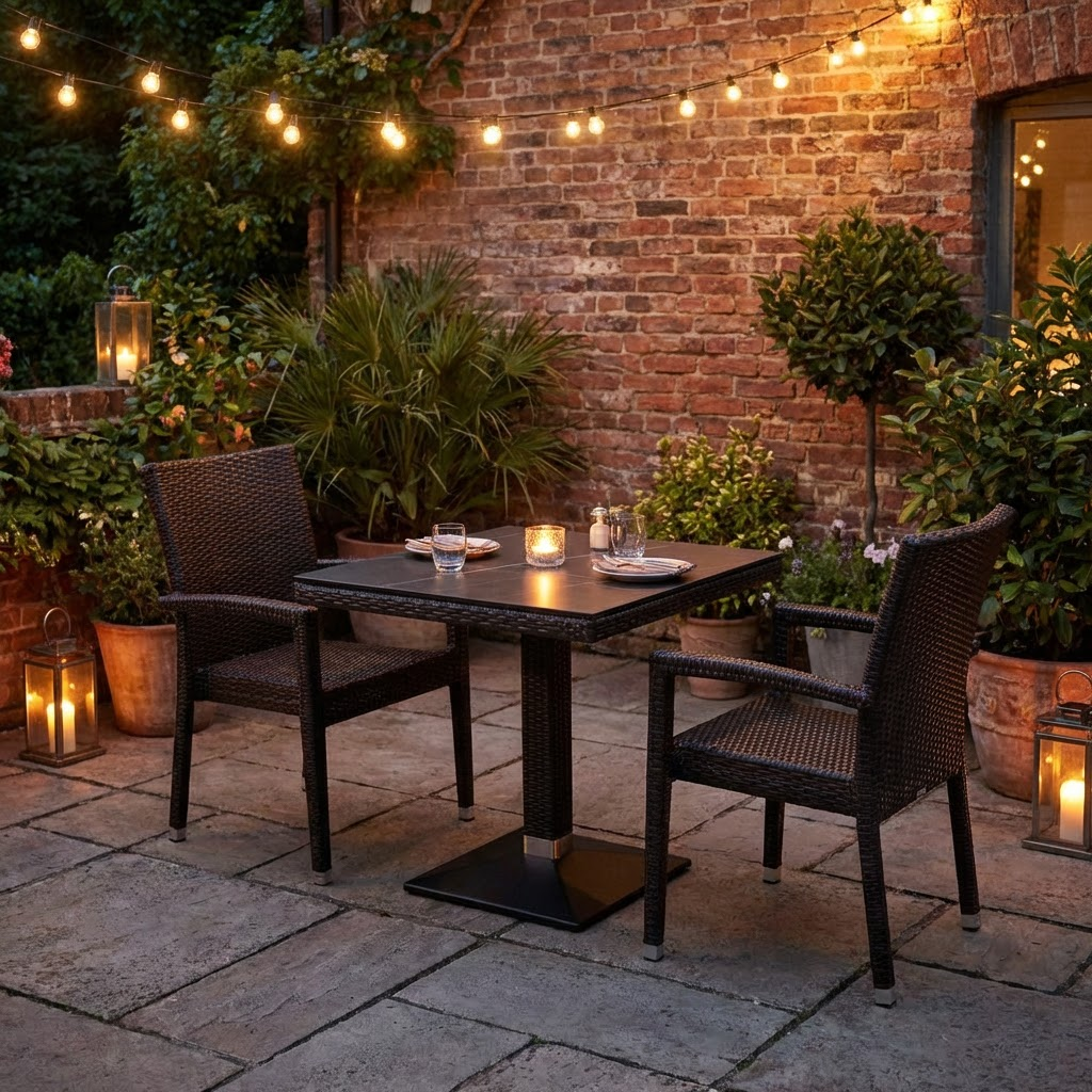 1+2 Set Verona Polyrattan Garten Outdoor Chaises Table Rotin empilable en brun